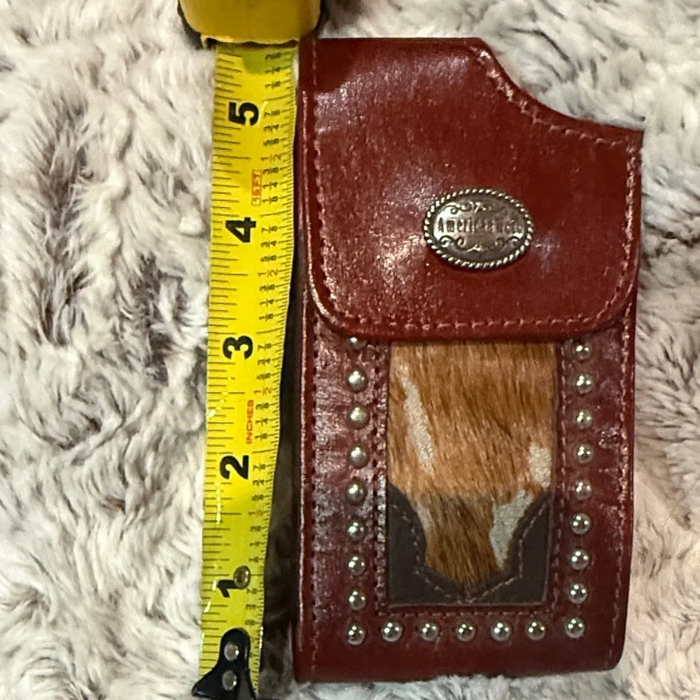 American West Leather & Hair-on Phone or Cigarette Case with Studs - Picture 2 of 9
